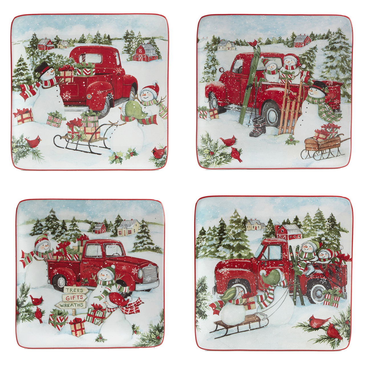 Certified International Red Truck Snowman Multi-Colored Dinner
